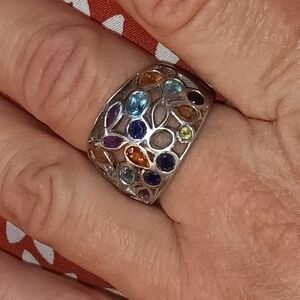 Silver and Blue.multi Gem Ring with Whimsical Design